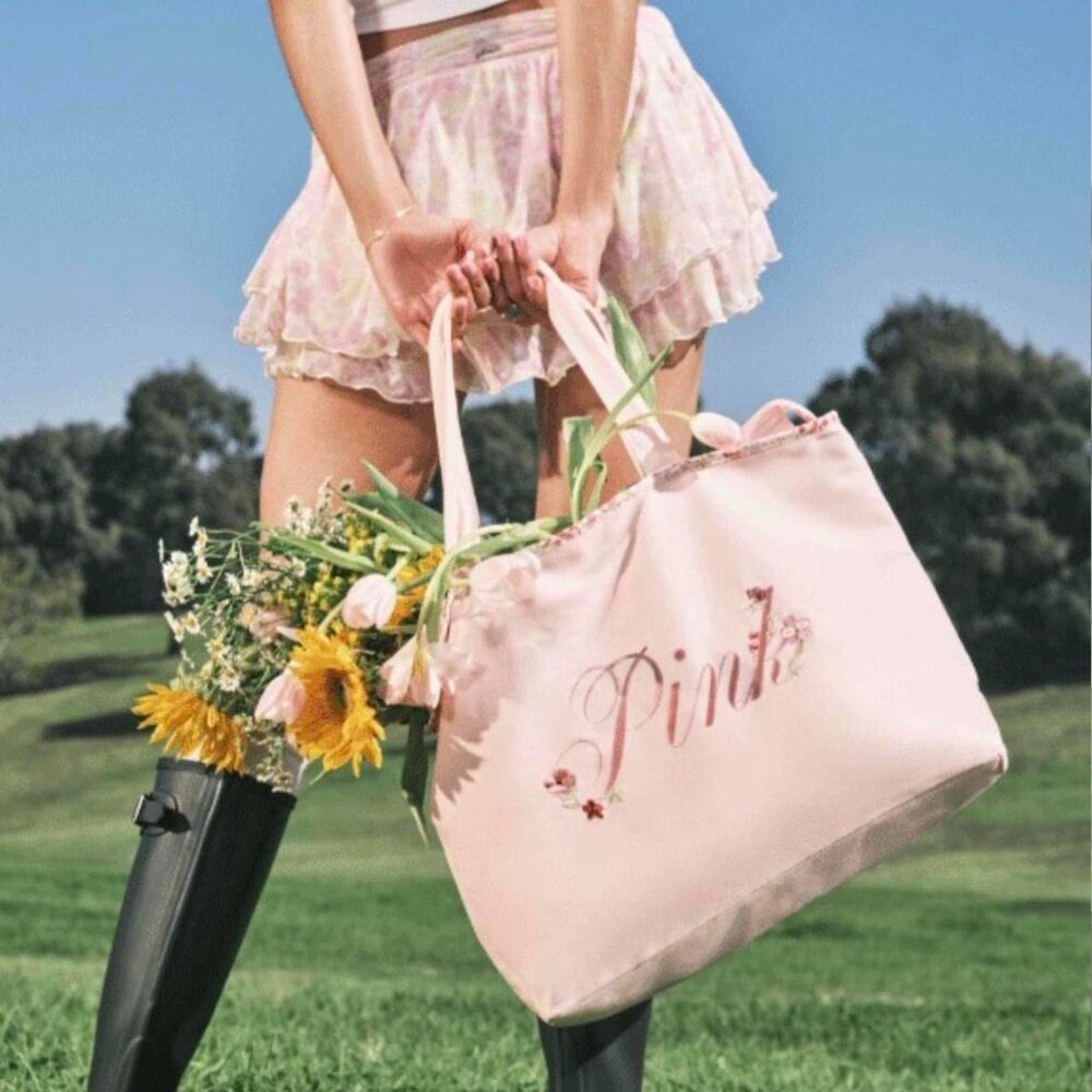 PINK by Victoria’s Secret Floral Canvas Tote Bag Embroidered logo  NWT SOLD OUT